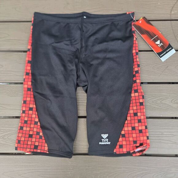 TYR Durafast Team Check  Splice  Drawstring Red/black  Swim Jammer Size 32 New - Picture 1 of 3